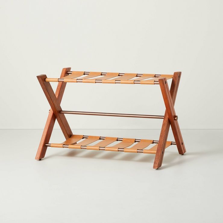 Foldable Wood & Metal Luggage Rack Tan/Brown - Hearth & Hand™ with Magnolia | Target