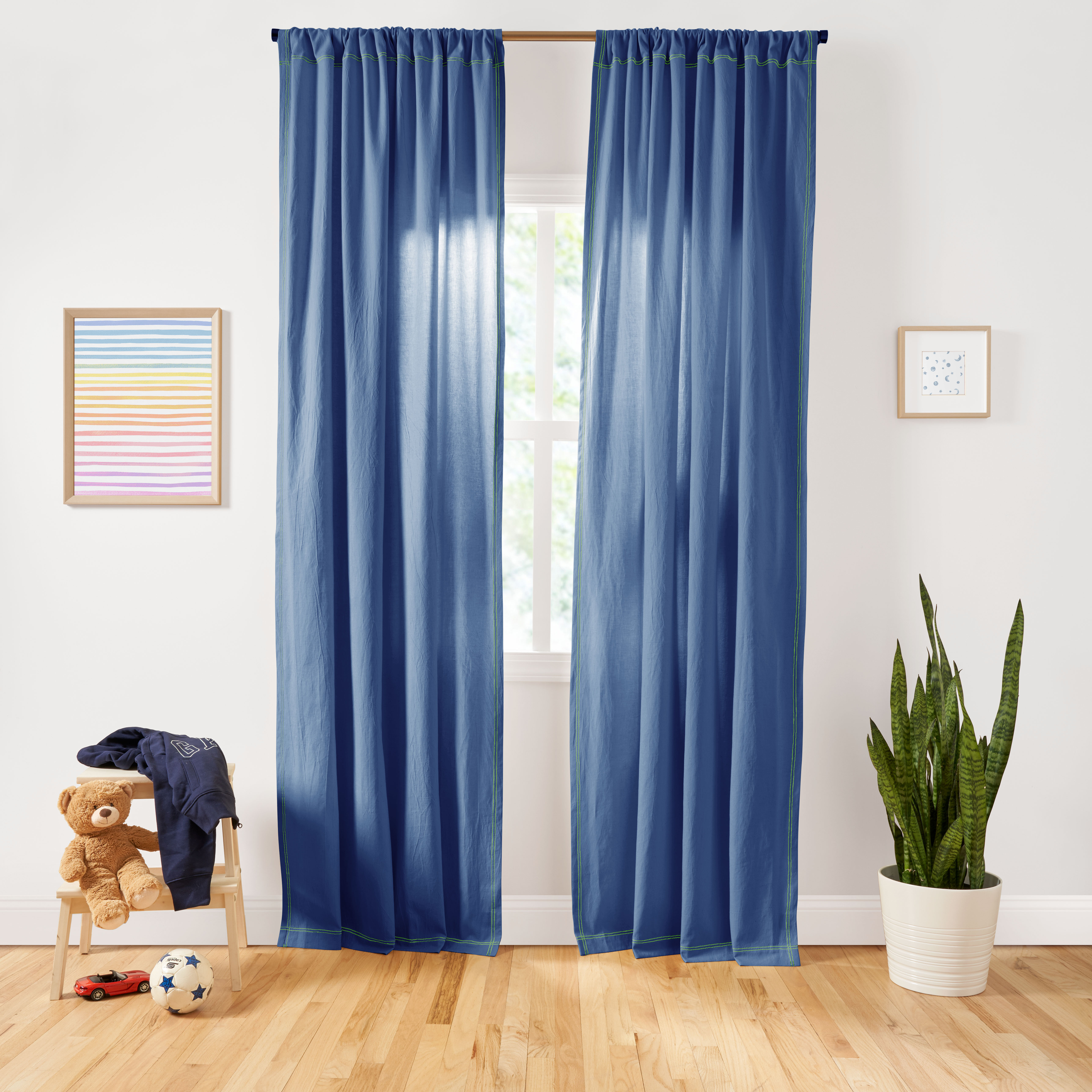 Gap Home Kids Washed Denim Organic Cotton Semi-Sheer Window Curtain Pair, Dark Blue, 48x63 | Walmart (US)