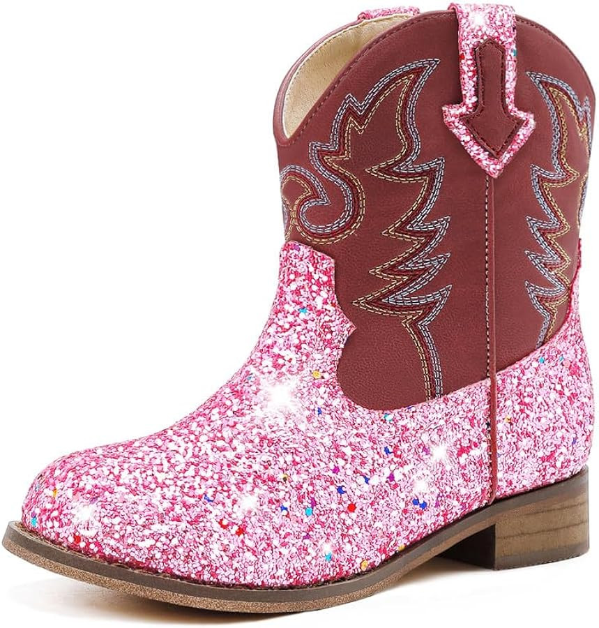 Motasha Toddler Girls Cowgirl Boots Glitter Toddler Cowboy Boot Ankle Girls Boots Little Kids Hor... | Amazon (US)