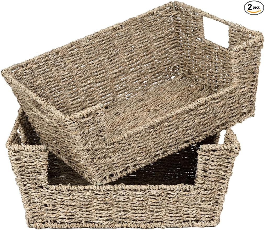StorageWorks Seagrass Wicker Baskets for Storage, Pantry Baskets Organization and Storage, Pantry... | Amazon (US)