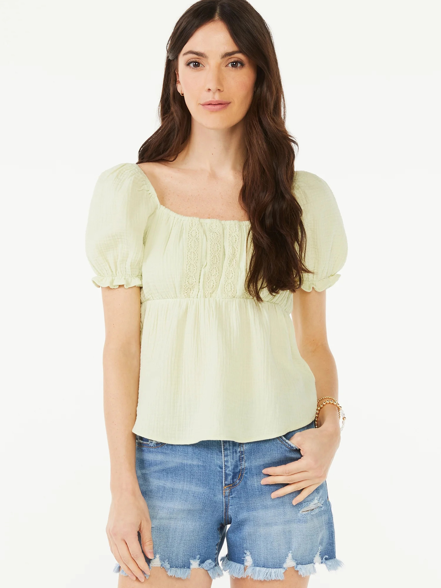 Scoop Women's Square Neck Peasant Top with Puff Sleeves - Walmart.com | Walmart (US)
