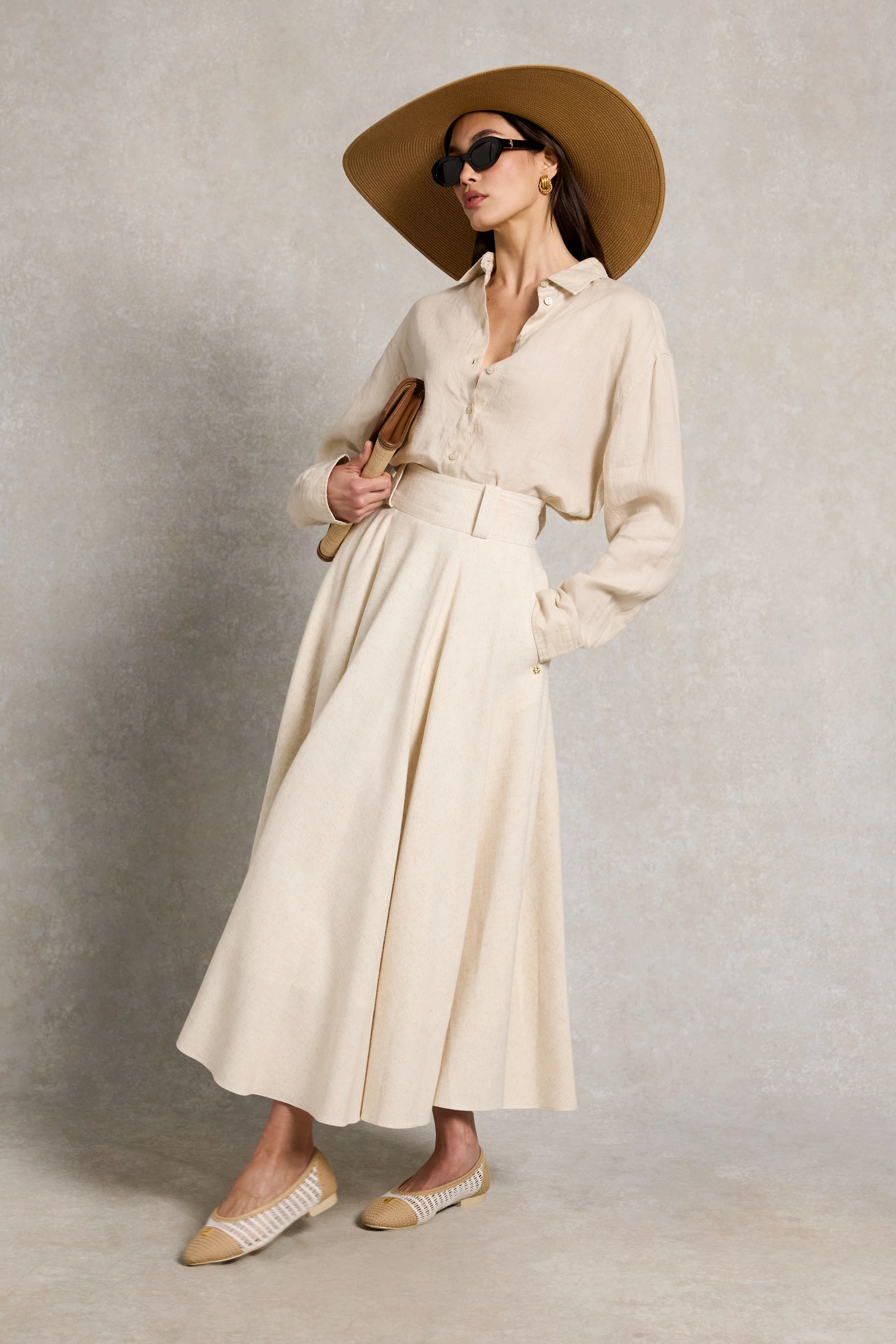 360 Maxi Linen Circle Skirt (Natural Linen) | Holland Cooper