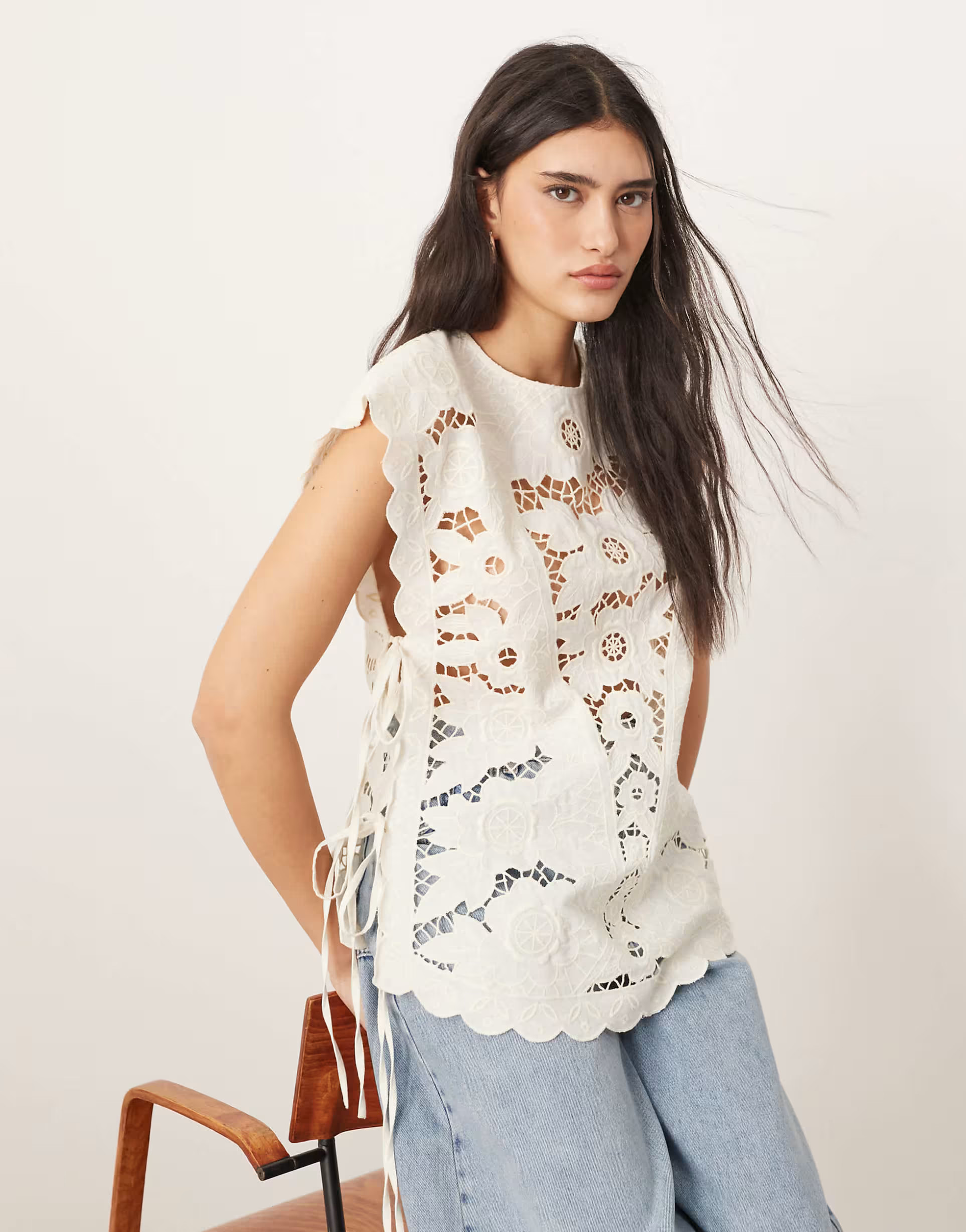 ARRANGE cotton cutwork embroidered top with tie side in off white | ASOS | ASOS (Global)