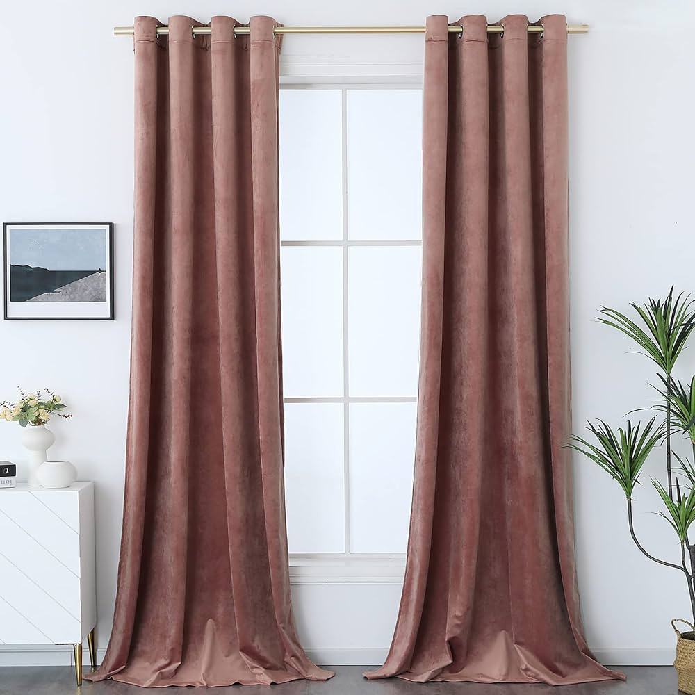Timeper Pink Velvet Curtains 84 inches - Elegant Decor Mauve Blackout Curtains Wild Rose Curtains... | Amazon (US)