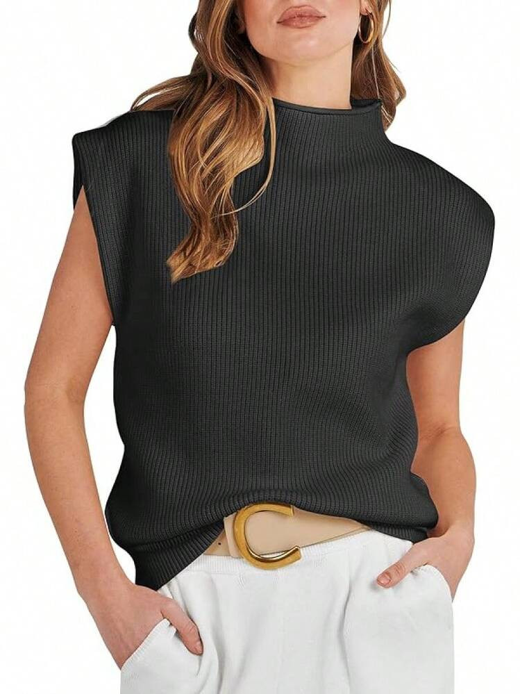 ANRABESS Women's Mock Neck Sleeveless Sweater Vest Casual Cap Sleeve Knit Pullover Tops 2025 Fall Clothes | SHEIN