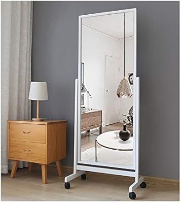 Topyi Swivel Adjustable Full Length Mirror on Wheels, Pine Wood Frame Cheval Bedroom Floor Mirror... | Amazon (US)