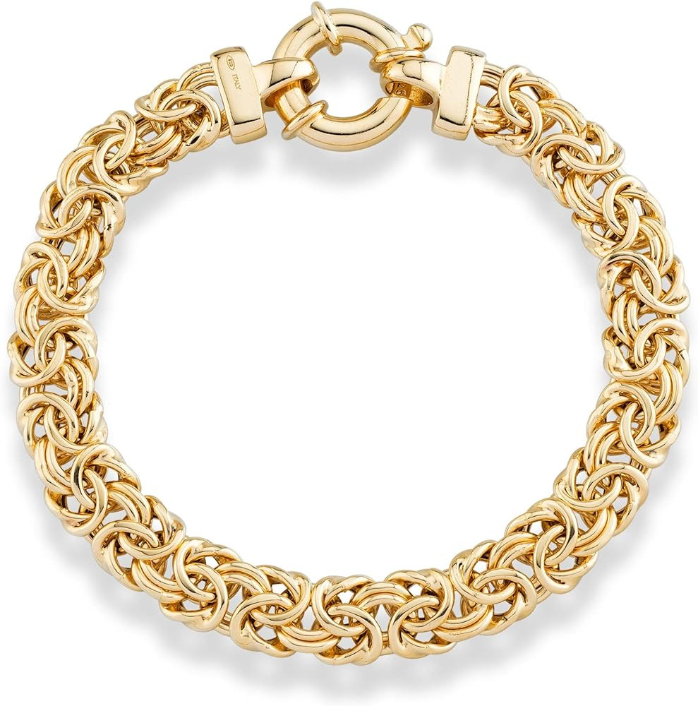 Miabella Italian 18K Gold Over Sterling Silver 9mm Classic Byzantine Link Chain Bracelet for Wome... | Amazon (US)