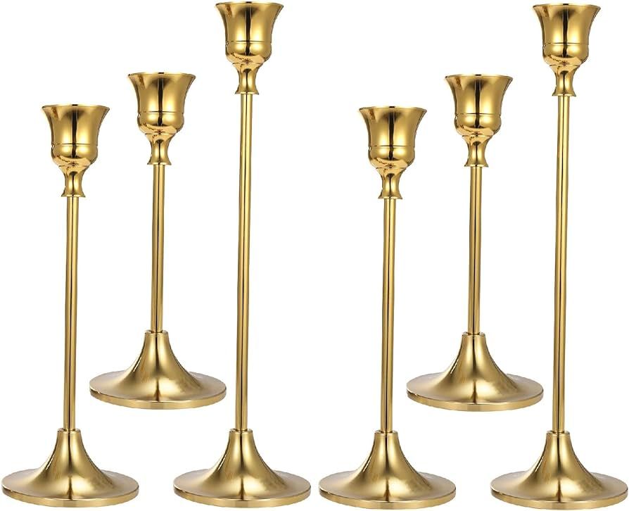 Anndason Set of 6 Gold Taper Candle Holders Decorative Candlestick Holder for Home Decor, Wedding... | Amazon (US)