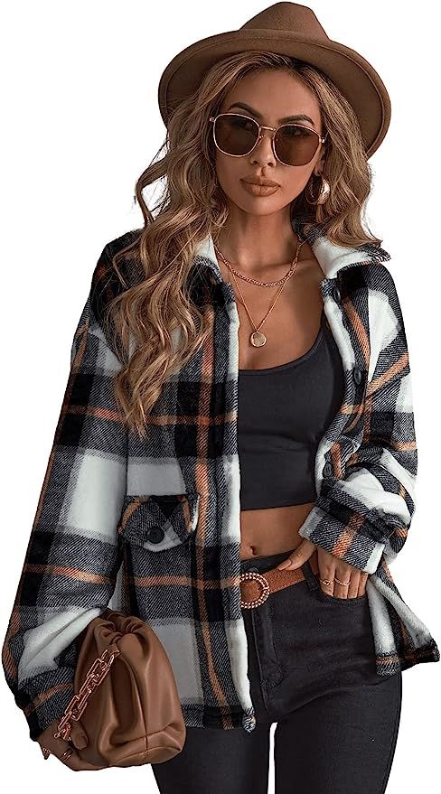 SOLY HUX Women's Plaid Flannel Long Sleeve Button Down Casual Jacket Coats | Amazon (US)
