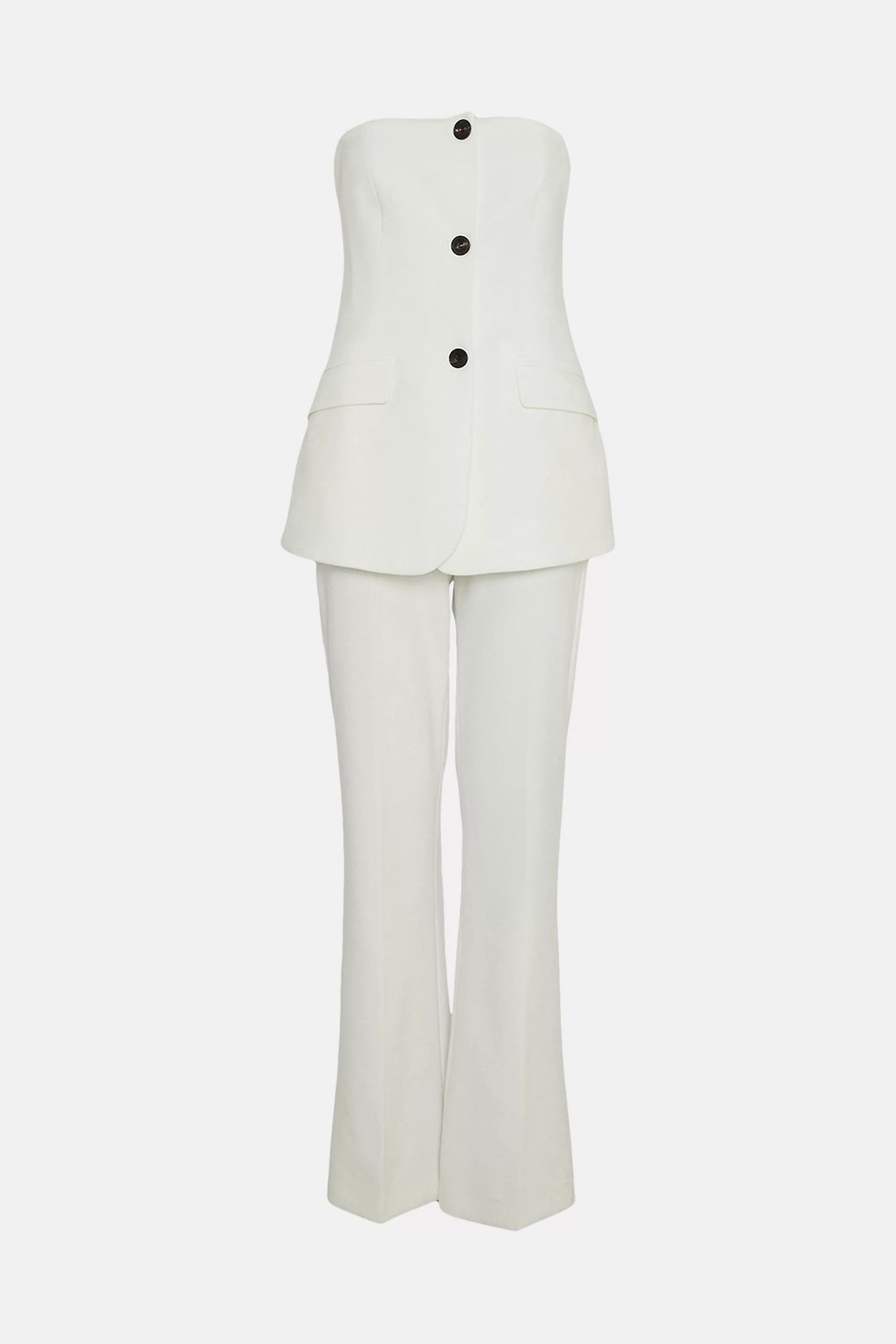 Petite Compact Stretch Tailored Button Bodice Jumpsuit | Karen Millen UK + IE + DE + NL