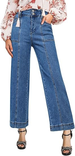 Astylish Womens High Waisted Wide Leg Jeans Cropped Straight Leg Denim Pants | Amazon (US)