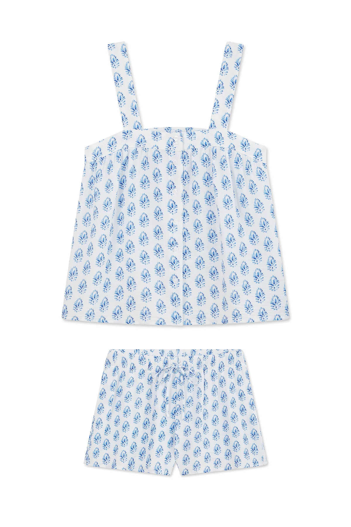 Hamptons Shorts Set in Carolina Blue Batik | Lake Pajamas