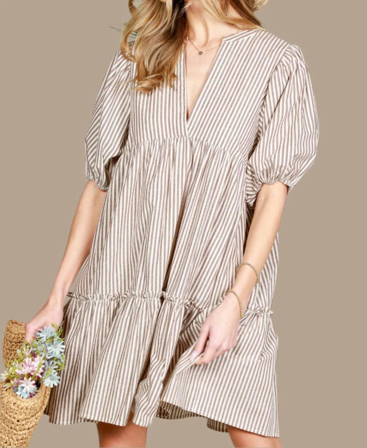 Macy Striped Dress In Taupe | Shop Simon
