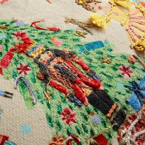 Ivory Multicolor Embroidered Nutcracker Lumbar Pillow | World Market