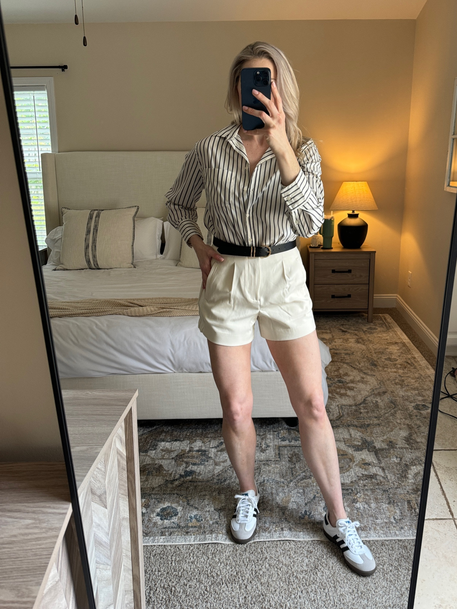 Casual outfit- black and white button down, trouser shorts and sambas 

#LTKshoecrush