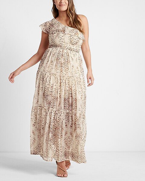 Rachel Zoe Metallic Printed Ruffle One Shoulder Tiered Maxi Dress | Express
