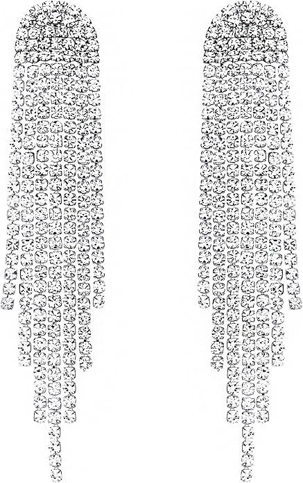 SELOVO Rhinestone Crystal Tassel Long Sparkle Dangle Earrings 2.8"/3.3" Wedding Party Dangling Ea... | Amazon (US)