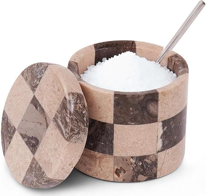 Marble Salt Cellars with Lid and Spoon Oceanic and Verona 3" Stone Containers for Kitchen Counter... | Amazon (US)