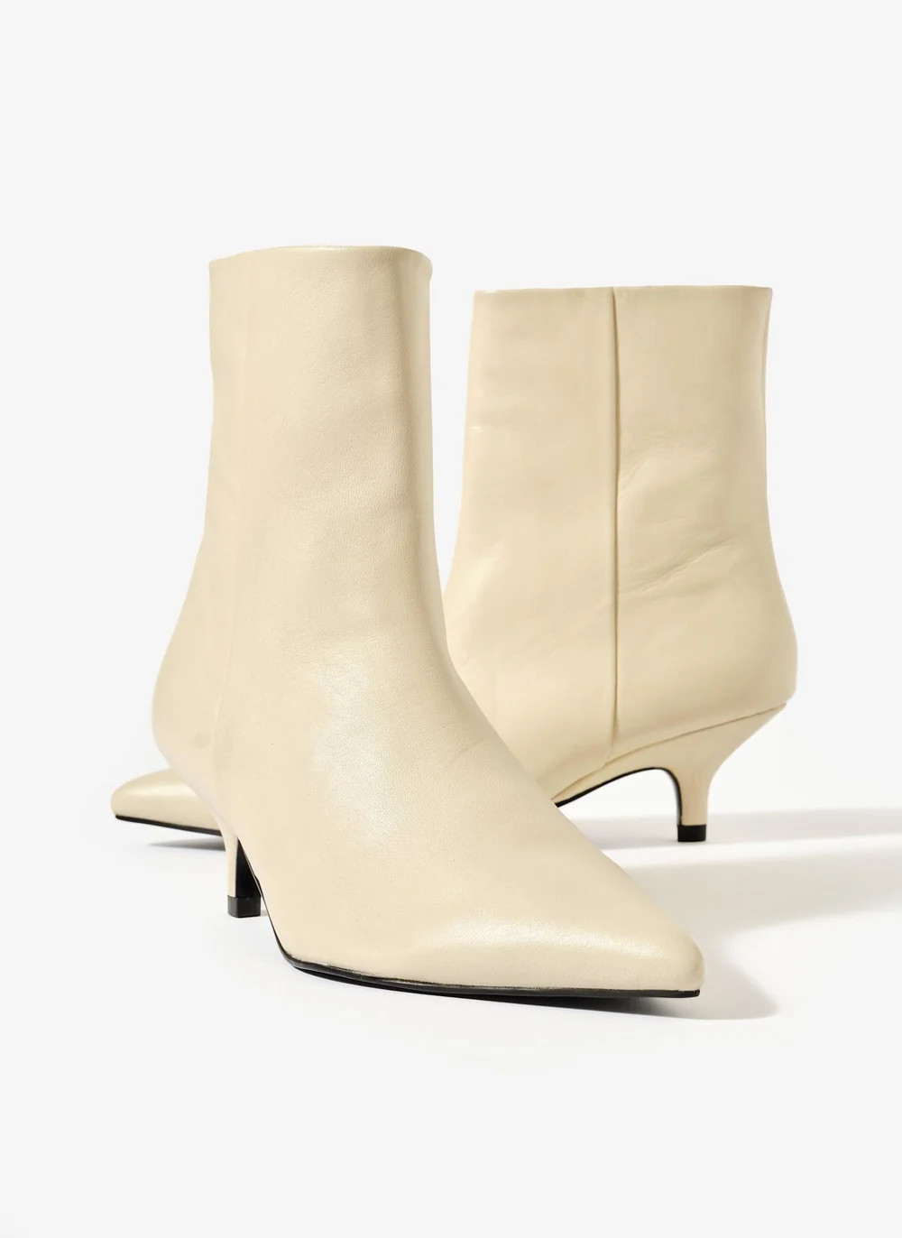Ashley Cream Leather Kitten Heel Ankle Boots | Mint Velvet