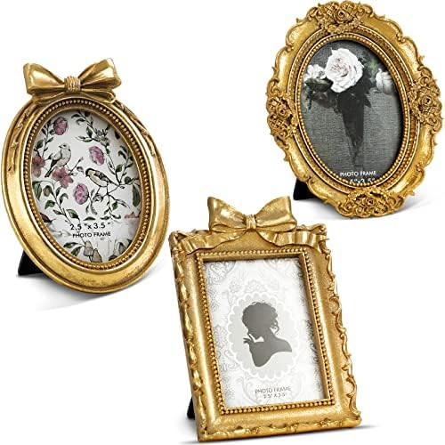 Vicenpal 3 Pcs Tiny Picture Ornate Frames Small Vintage Oval Picture Frames Gold Vintage Baroque ... | Amazon (US)
