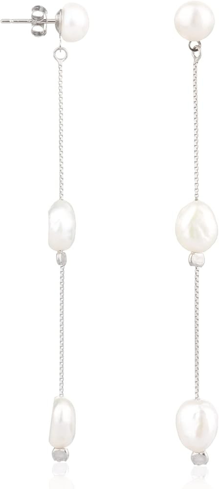 Natural Baroque Pearl Threader Earrings for Women 925 Sterling Silver Eardrop Jewelry for Women H... | Amazon (US)