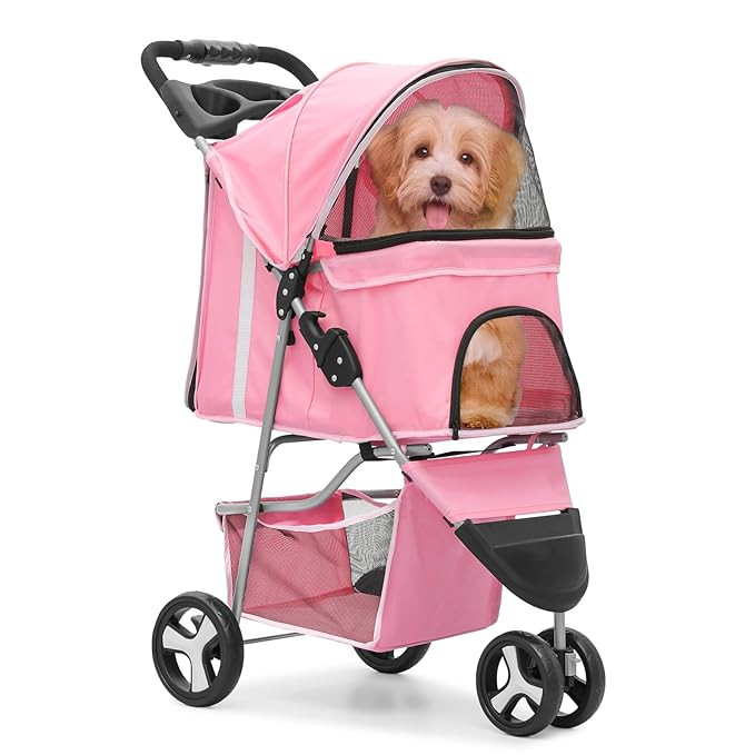 MoNiBloom 3-Wheels Foldable Pet Stroller w/Cover, Pet Strolling Cart for Small/Medium Dogs and Ca... | Amazon (US)