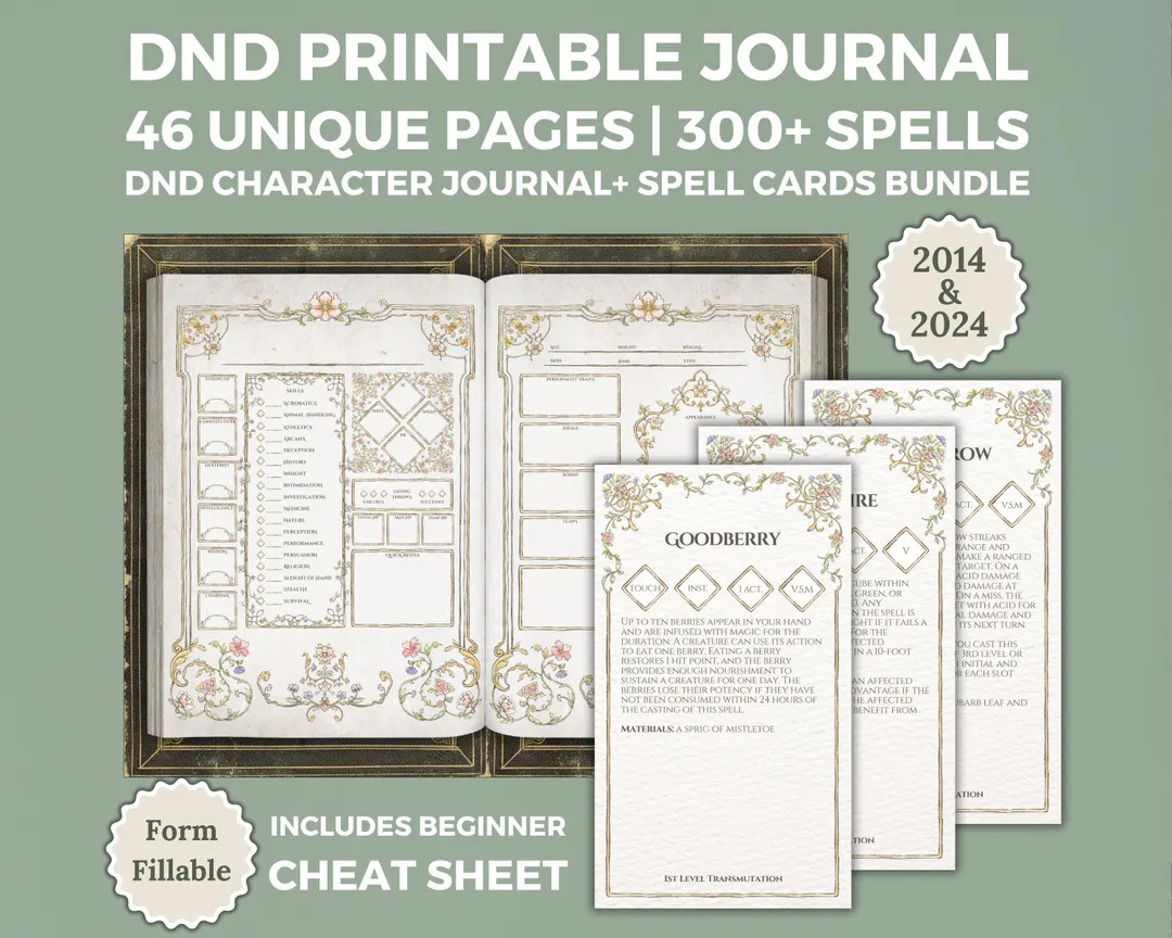Printable DnD Character Journal + DnD 2024 2014 Spell Card Bundle | Dungeons and Dragons DnD Char... | Etsy (US)