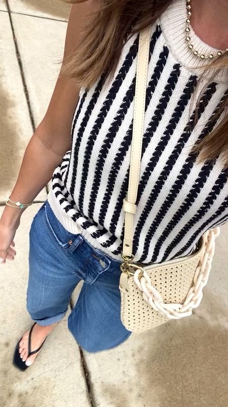 Stripe sweater tank. Spring style. Neutrals. 
XS tank
Exact jeans down one size. Linking a couple more. 
Crossbody - 15% off code: CV15-DRK26P
Necklace - use code: twopeasinablog 

#LTKstyletip #LTKover40