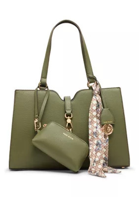 Anne Klein Tote with Scarf and Pouch, Green | Belk