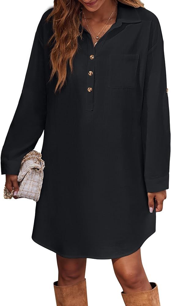 Zeagoo Women's Cotton Shirt Dress Button Down Long Sleeve Linen Shirts Casual Fall Dress Oversize... | Amazon (US)