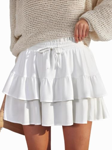 Amazon.com: JEKAOYI Flowy Shorts for Women Ruffled Tiered Pleated Mini Skirts Boho High Waist Com... | Amazon (US)