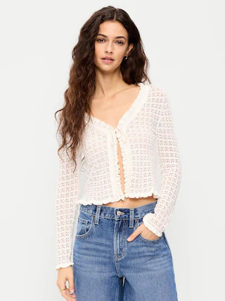 Seaside Cotton Tie-Front Cropped Cardigan | Old Navy (CA)