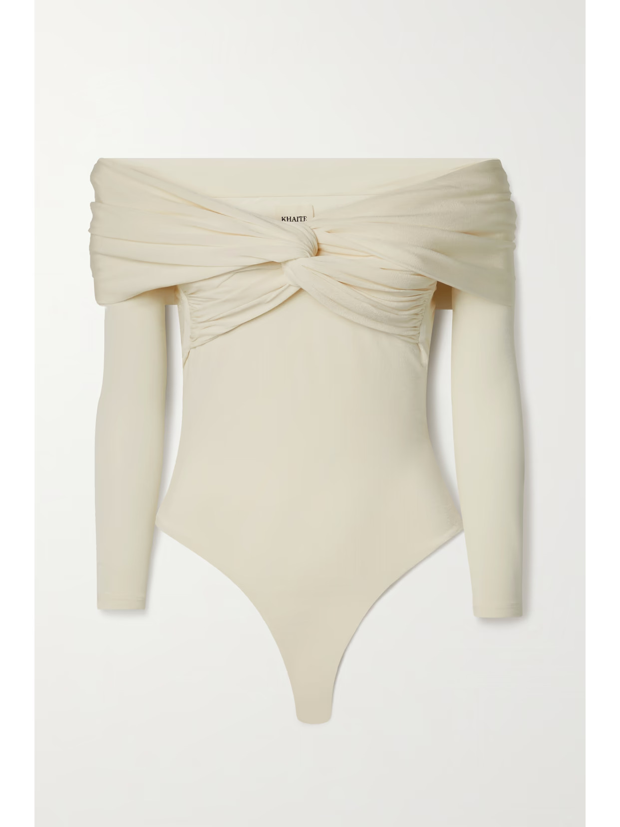Khaite - Cibo Off-the-shoulder Twisted Stretch-jersey Bodysuit - Cream | NET-A-PORTER (US)