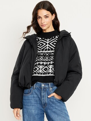 Water-Resistant Bubble-Hem Hooded Puffer Jacket | Old Navy (US)