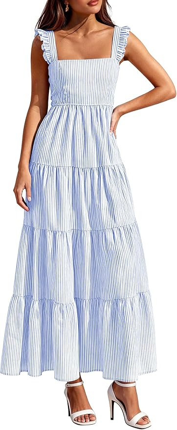 PRETTYGARDEN Womens 2026 Summer Casual Maxi Dresses Striped Square Neck Sleeveless Boho Flowy Sun... | Amazon (US)
