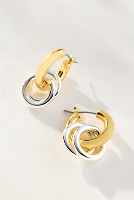 Mixed Metal Double Hoop Huggie Earrings | Anthropologie (US)