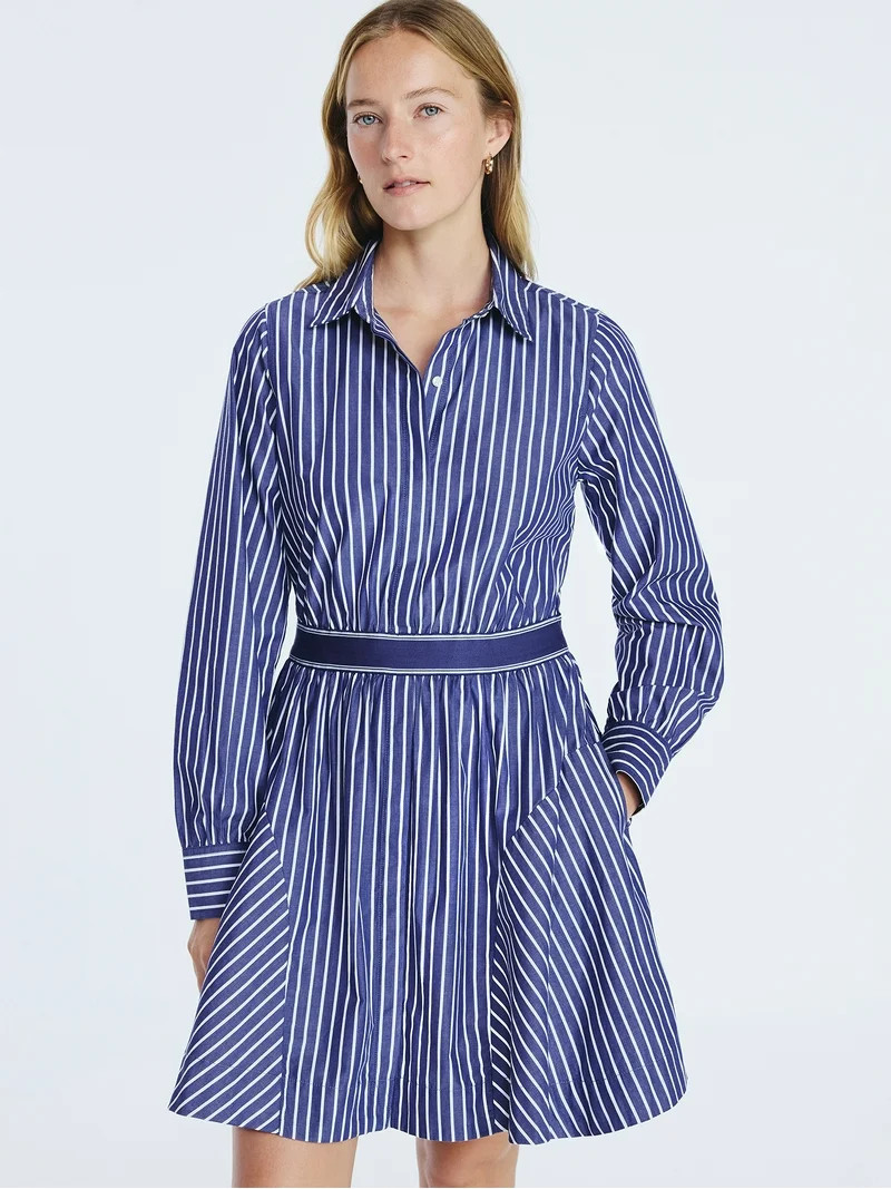 Free Assembly Women's Cotton Mini Shirtdress with Long Sleeves, Sizes XS- XXL | Walmart (US)