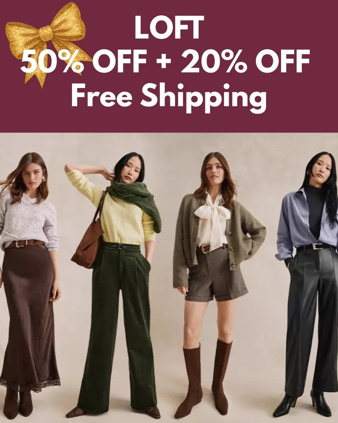 Last Chance!! SALE at LOFT ‼️ SAVE 50% OFF Site Wide plus an additional 20% OFF !! 🛍️  FREE SHIPPING on every order!!  Click any product photo to Shop + SAVE!! Would be so appreciated 😍 Spice up your Party Frocks to ring in the New Year 🎉🎊

Workwear - Date Night - Office Outfit - Seasonal- Shoe Crush - Resort Wear - Dress - Dinner Date 
Fall Outfit- Travel - Boots - Cowboy 🤠 Western Wear - Business Casual- Lounge Sets - Pajamas- - Jackets - Denim Dress - Wedding Guest Dress - Christmas Outfit - Gift Guide - Loft - SALE ALERT 

Follow my LTK @fashionistanyc on the @shop.LTK app to view this post and get my exclusive app-only content!

#liketkit #LTKFindsUnder50 #LTKgrwm #LTKTravel #LTKdayinmylife #LTKSaleAlert #LTKWorkwear #LTKPetite #LTKSeasonal #LTKootd #LTKHoliday #LTKgrwm #LTKFindsUnder100
@shop.ltk
https://liketk.it/5IrlE