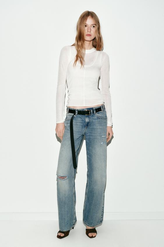 Z1975 RIPPED LOW RISE STRAIGHT JEANS | Zara US