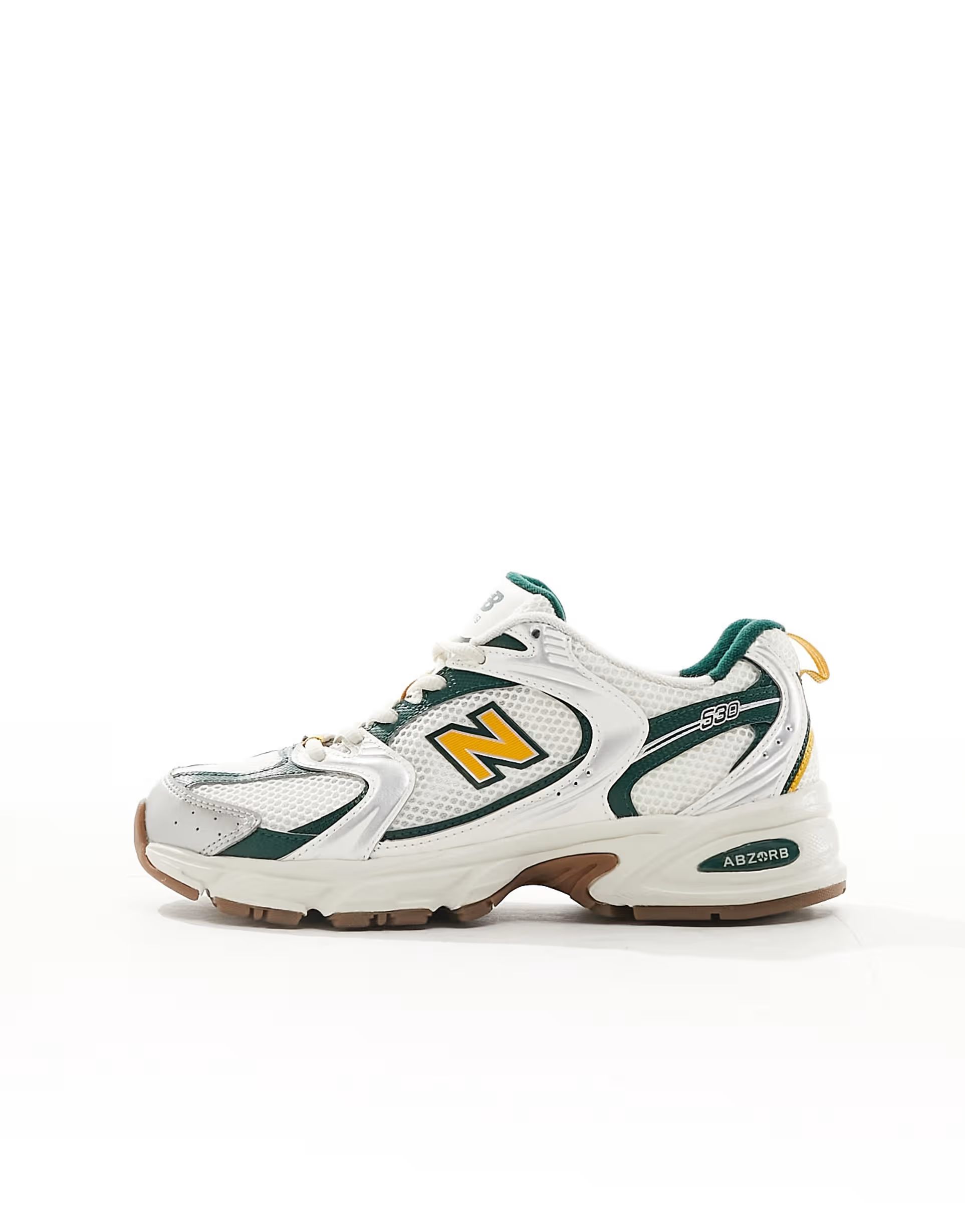 New Balance 530 collegiate sneakers in white green and gold Exclusive at ASOS | ASOS (Global)