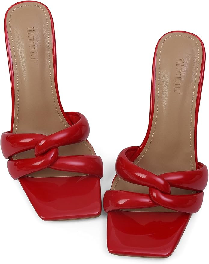 iiimmu Mule Heels 3.5 IN Stiletto with Square Toe Heeled Sandals Interwoven Straps Shape | Amazon (US)