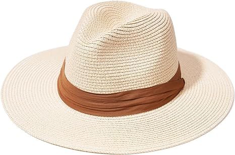 accsa Panama Straw Hat for Women Wide Brim Summer Sun Hat Ladies Straw Hat for Beach UPF 50+ | Amazon (US)