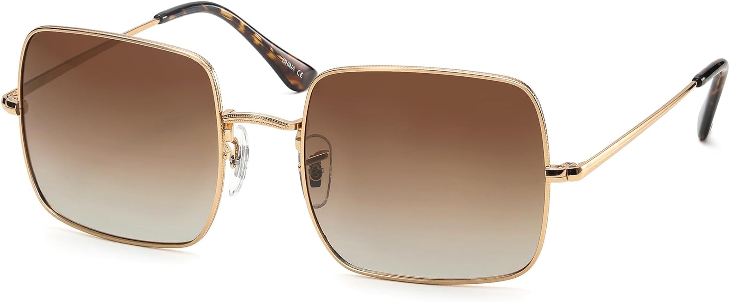 Square Sunglasses for Women Men Polarized Vintage Retro Metal Frame Trendy Sun Glasses | Amazon (US)
