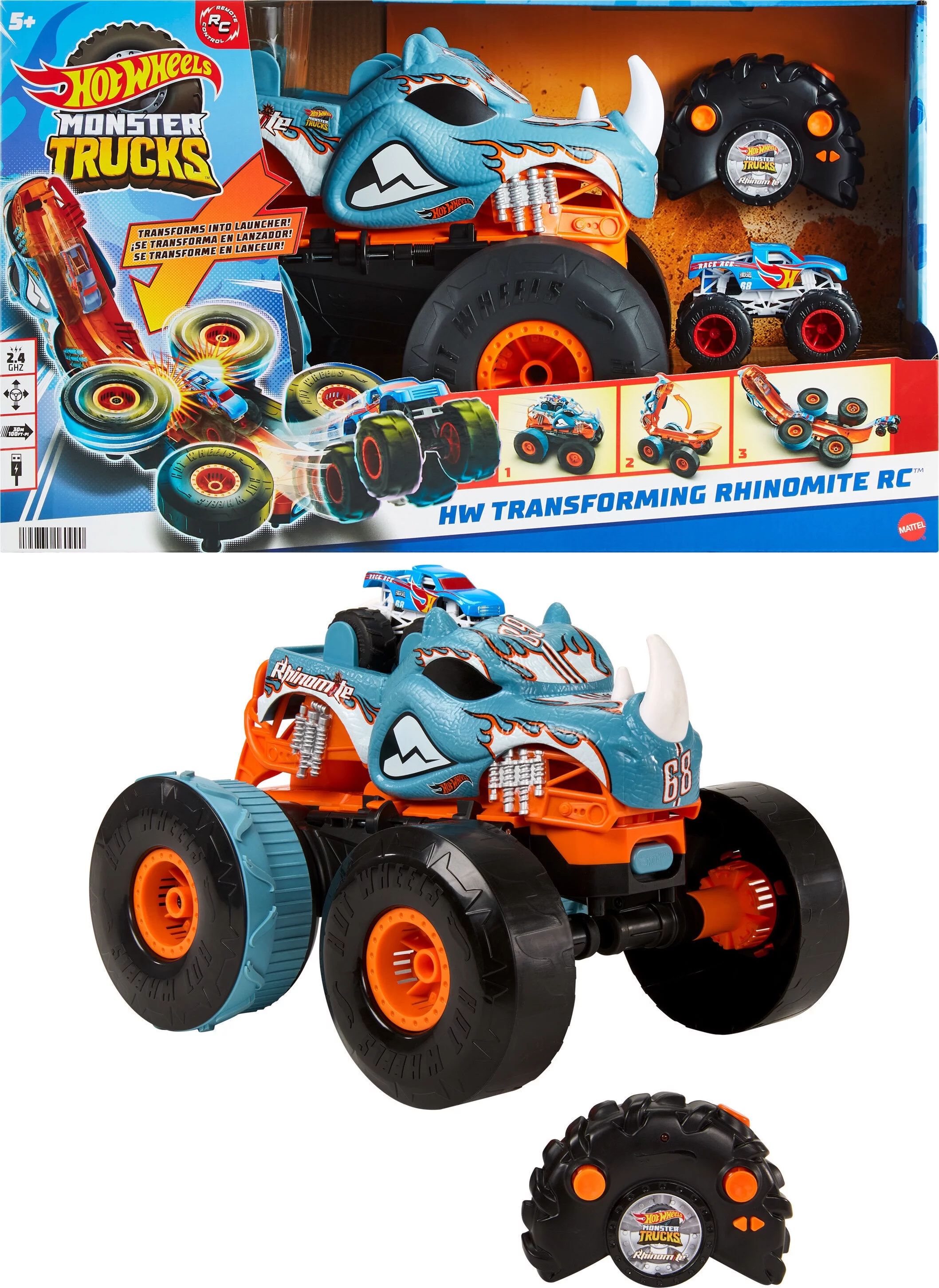 Hot Wheels Monster Trucks RC Rhinomite Transforms into Launcher, Includes 1:64 Scale Toy Truck | Walmart (US)