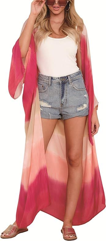 Hibluco Women Fashion Floral Print Kimono Cardigan Beach Bikini Cover Ups | Amazon (US)