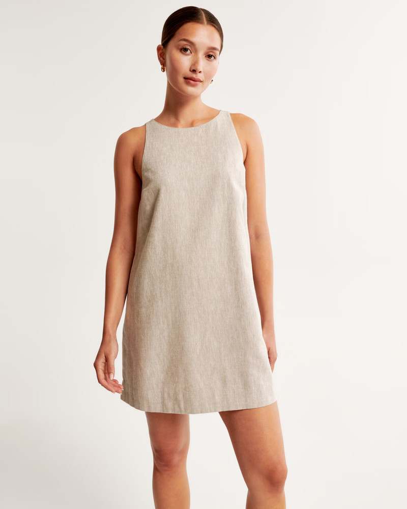High-Neck Linen-Blend Mini Dress | Abercrombie & Fitch (US)