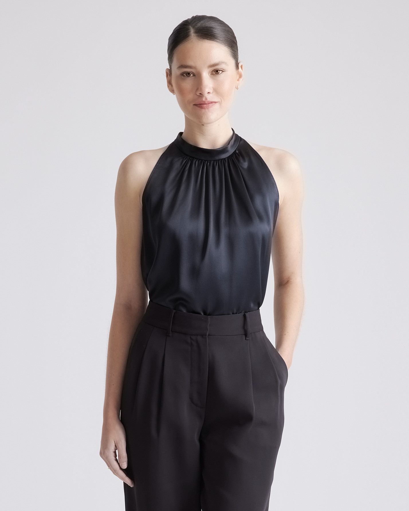 Quince | Women's Halter Top in Black, Size XS, Silk | Quince