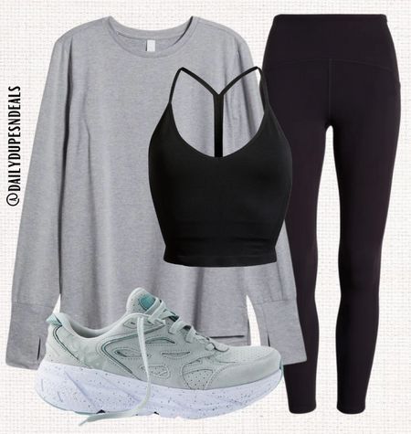 Gym exercise fitness fit workout leggings sports bra Hoka tennis shoes sneakers Nordstrom 

#LTKfindsunder50 #LTKfitness #LTKfindsunder100