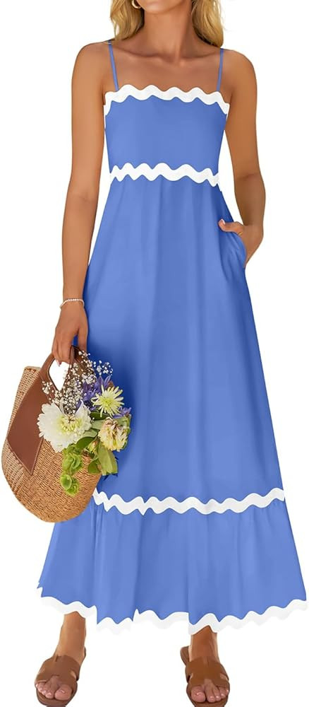 ZESICA Women's 2025 Summer Spaghetti Straps Sleeveless Backless Sundress Flowy Smocked Lace Swing... | Amazon (US)