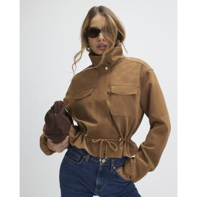 Beige Funnel Neck Drawstring Jacket | River Island UK & IE